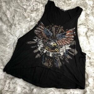 TOBI Black USA American Flag Eagle Patriotic Uneven Hem Graphic Tank Top size M